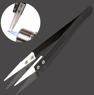 Anti-static Tweezers Ceramic Tweezers with Stainless Steel Handle Straight Aimed Tweezers Heat Resistant Tweezer Silver Black