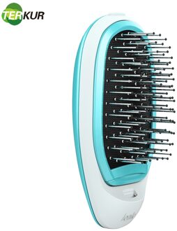 Anti-Statische Massage Kam Draagbare Negatieve Ionen Kam Installeren De Batterij Elektrische Glad Haar Kam Stijltang Met Flanellen Zak groen