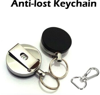 Anti-Verloren Veerkracht Staaldraad Elastische Sleutelhanger Terugslag Sportieve Intrekbare Sleutelhanger zwart