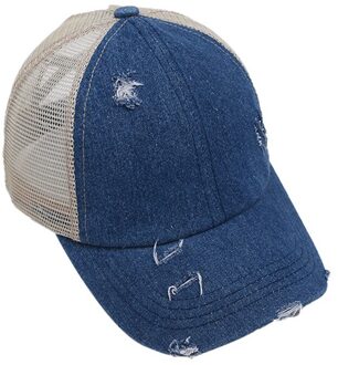 Anti Zon Cap Ripped Mesh Paardenstaart Criss Cross Baseball Cap Verstelbare Hoed DO2 donker blauw