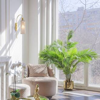 Antic wandlamp, glazen kap in Cognac messing, cognac