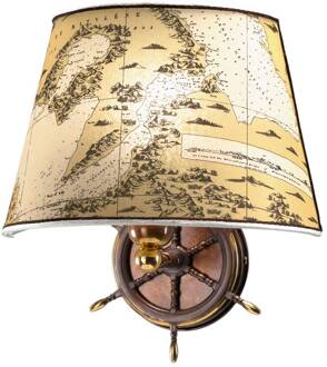 Antiek gevormde wandlamp Nautica stuurwiel Crème, gebronsd messing