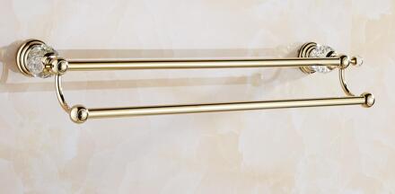 Antiek Messing Handdoekhouders Gepolijst Handdoek Bars Diamant & Kristal Dubbele Laag Handdoek Houder Badkamer Accessoires A0 goud