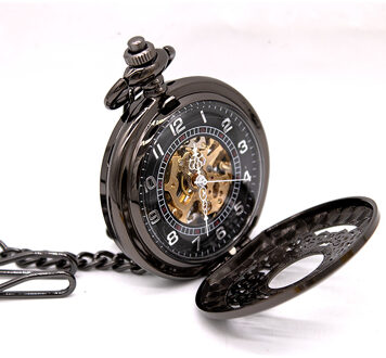 Antiek messing zwart legering skelet half jacht zakhorloge