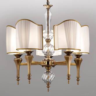 Antiek ogende hanglamp Belle Epoque wit, oud-messing, transparant