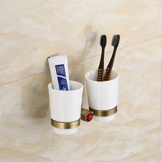 Antieke Carving Cup & Tumbler Houders Rode Kristal Tandenborstelhouder met Dubbele Keramiek Cups Badkamer Accessoires