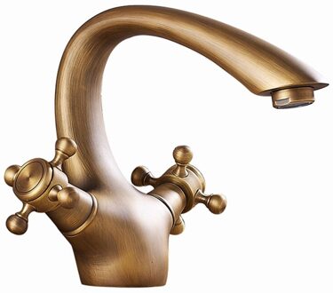 Antieke Kraan Warm En Koud Water Messing Brons Geborsteld Wastafel Kranen Badkamer Vintage Wastafel Dubbel Handvat Mixer
