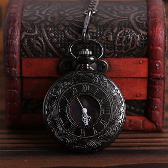 Antieke Stijl Romeinse Cijfers Zakhorloge Mannen Vrouwen Black Hollow Case Quartz Steampunk Vintage Hanger Ketting