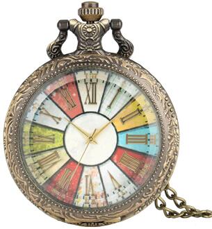 Antieke Stijl Romeinse Nummer Kleurrijke Wijzerplaat Zakhorloge Vintage Hanger Lange Ketting Steampunk Ketting Retro Mannen Vrouwen