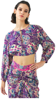 Antik batik Crepe Crop Top met Kraagband Antik Batik , Multicolor , Dames - L,M,S,Xs