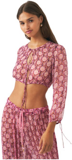 Antik batik Cropped chiffon print blouse Cassy Antik Batik , Pink , Dames - L,M,S,Xs