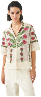 Antik batik Geborduurde kanten shirt Ario Antik Batik , Beige , Dames - S,Xs