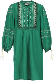 Antik batik Hand geborduurde crêpe jurk Lima  groen - M,