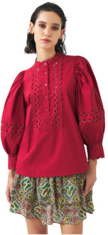 Antik batik Katoenen popeline openwerken blouse Antik Batik , Red , Dames - M,S,Xs