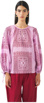 Antik batik Katoenen voile print blouse Nalii Antik Batik , Pink , Dames - L,M,S,Xs