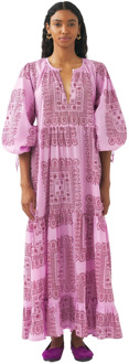 Antik batik Katoenen voile print maxi jurk Nalii Antik Batik , Pink , Dames - L,M,S,Xs