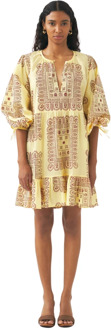 Antik batik Katoenen voile print mini jurk Nalii Antik Batik , Yellow , Dames - L,M,S,Xs