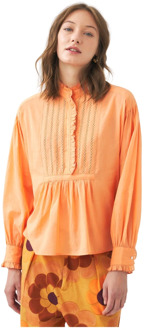 Antik batik Katoenen voile Victoriaanse stijl blouse Anna Antik Batik , Orange , Dames - L,M,S,Xs