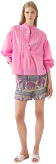 Antik batik Katoenen voile Victoriaanse stijl blouse Anna Antik Batik , Pink , Dames - M,S,Xs