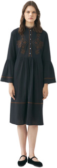 Antik batik Linnen handgeborduurde jurk Cindy Antik Batik , Black , Dames - M,S,Xs