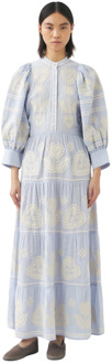 Antik batik Maxi jurk met Hongaars geïnspireerd borduurwerk Rony Antik Batik , Blue , Dames - L,M,S,Xs