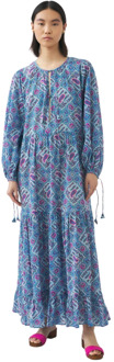Antik batik Maxi jurk Zena Antik Batik , Blue , Dames - L,M,S,Xs