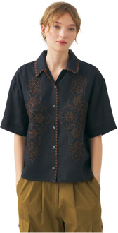 Antik batik Met de hand geborduurde shirt Cindy Antik Batik , Black , Dames - L,S,Xs