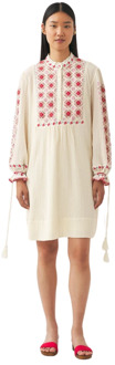 Antik batik Mini jurk handgeborduurd met parels Jena Antik Batik , Beige , Dames - L,M,S,Xs