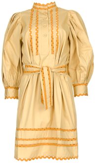 Antik batik Poplin jurk met pofmouwen Mali  geel - M,