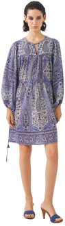 Antik batik Print mini jurk Tajar Antik Batik , Blue , Dames - L,M,S,Xs
