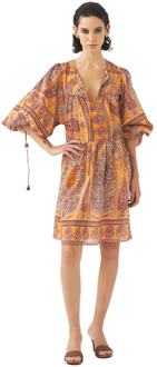 Antik batik Print mini jurk Tajar Antik Batik , Orange , Dames - L,M,S,Xs
