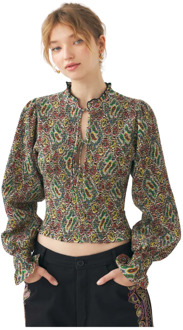 Antik batik Smocked blouse Zena Antik Batik , Green , Dames - M,S,Xs