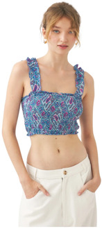 Antik batik Smocked Cotton Voile Crop Top Antik Batik , Blue , Dames - M,S,Xs