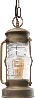 Antiko hanglamp in lantaarnvorm, zeewaterbestendig antiek messing, transparant