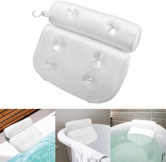 Antislip Ademend Spa Bad Kussen Met Zuignappen Voor Nek En Rug Ondersteuning Bad Head Rest Kussen 3D mesh