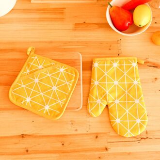 Antislip Katoen Mode Nordic Keuken Koken Magnetron Handschoenen Bakken Bbq Pot Houders Ovenwanten Met Gerecycled Infill Silicon geel