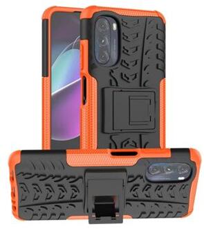 Antislip Motorola Moto G (2022) Hybride Hoesje met Standaard - Oranje / Zwart
