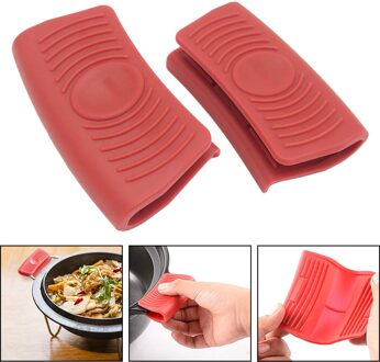Antislip Siliconen Handvat Houder Kookgerei Pannenlap Gietijzeren Koekenpan Grip Mouwen Cover Potten Pannen Handvat Houders 2stk rood