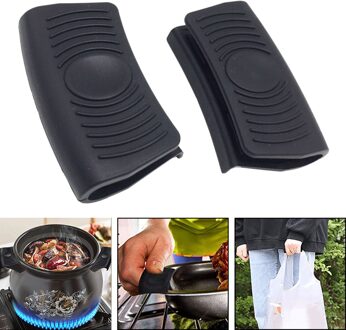 Antislip Siliconen Handvat Houder Kookgerei Pannenlap Gietijzeren Koekenpan Grip Mouwen Cover Potten Pannen Handvat Houders 2stk zwart