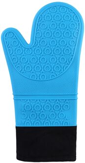 Antislip Siliconen Ovenwant Waterdichte Hittebestendige Keuken Handschoenen Lange Katoenen Bbq Oven Handschoenen Voor Barbecue Koken Bakken Blauw