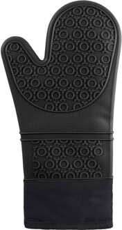 Antislip Siliconen Ovenwant Waterdichte Hittebestendige Keuken Handschoenen Lange Katoenen Bbq Oven Handschoenen Voor Barbecue Koken Bakken zwart