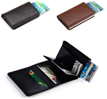 Antitheft Vintage Credit Card Holder Blocking Rfid Wallet Leather Unisex Security Information Aluminum Metal Purse Money Clip