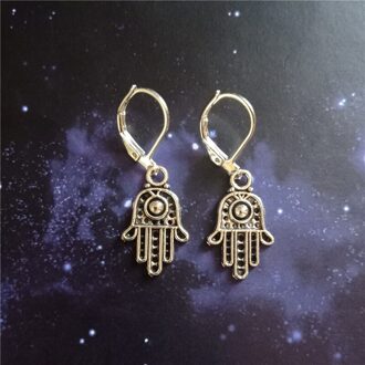 Antiuqe Zilver Kleur Hamsa Hand Oorbellen Metal Tone Boho Oorbellen Halloween Sieraden