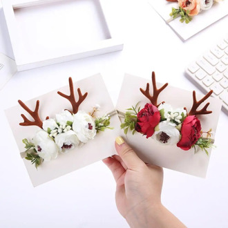Antler Christmas Artificial Flower Headband For Baby Girls Newborn Soft Elastic Nylon Hair Bands Xmas Red White Party Headwrap