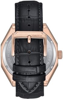 Antoni Horloge met Leren Band - maat Zwart en roségoud