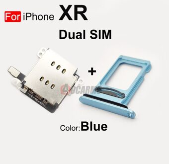 Aocarmo 1Set Voor Iphone Xr Dual Sim Card Reader Flex Kabel + Sim-kaart Lade Houder Slot Adapter Reparatie deel For XR --1reeks blauw