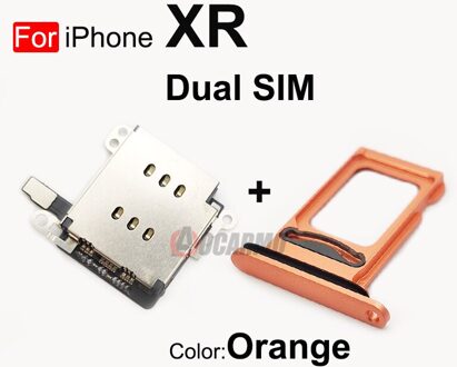 Aocarmo 1Set Voor Iphone Xr Dual Sim Card Reader Flex Kabel + Sim-kaart Lade Houder Slot Adapter Reparatie deel For XR --1reeks oranje