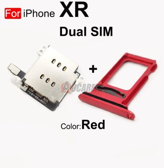 Aocarmo 1Set Voor Iphone Xr Dual Sim Card Reader Flex Kabel + Sim-kaart Lade Houder Slot Adapter Reparatie deel For XR --1reeks rood