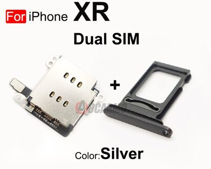 Aocarmo 1Set Voor Iphone Xr Dual Sim Card Reader Flex Kabel + Sim-kaart Lade Houder Slot Adapter Reparatie deel For XR--1reeks zwart