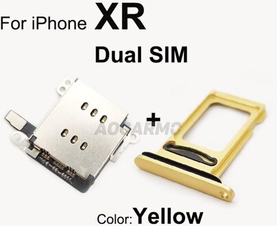 Aocarmo 1Set Voor Iphone Xr Dual Sim Card Reader Flex Kabel + Sim-kaart Lade Houder Slot Adapter Vervanging deel For XR Dual --geel